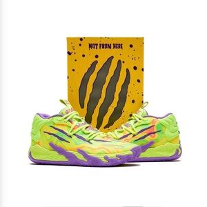 Puma MB.03 Spark LaMelo Ball Basketball Shoes Yellow and Purple Glimmer 10.5